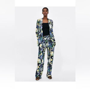 Zara Floral Print Palazzo Trousers Wide-Leg Pants